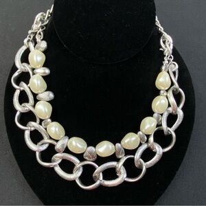Juice Couture SilverTone Double Chain Faux Pearl Convertible Necklace 13” to 20”